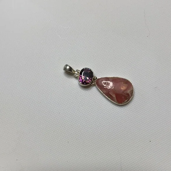 Rhodochrosite and Mystic Topaz Pendant - Picture 2 of 4